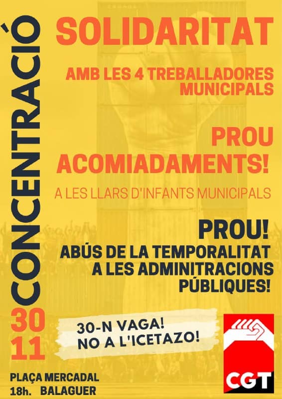 Concentració acomiadaments Balaguer 30 nov 2021